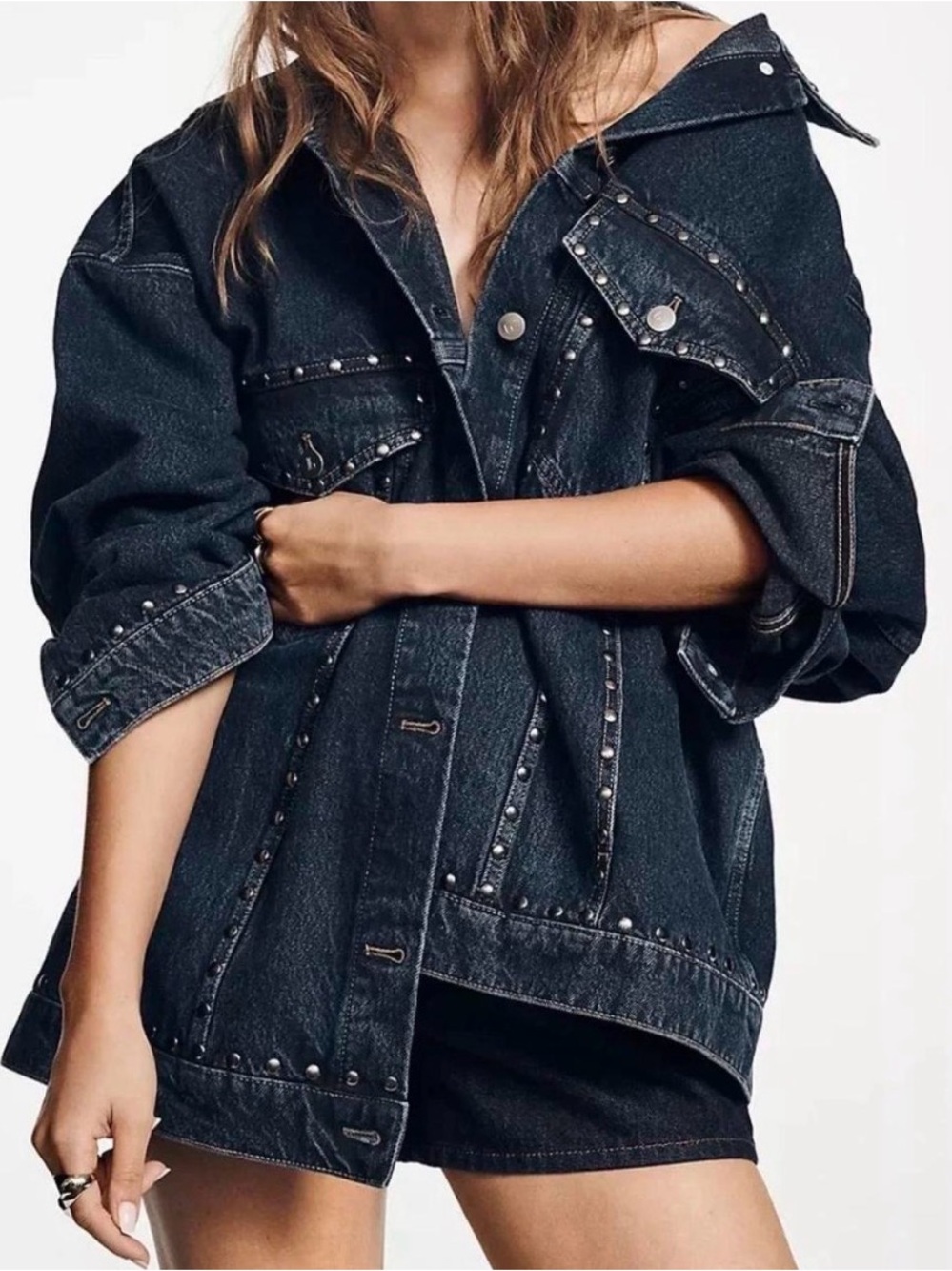Studded Blue Denim Jacket - Women